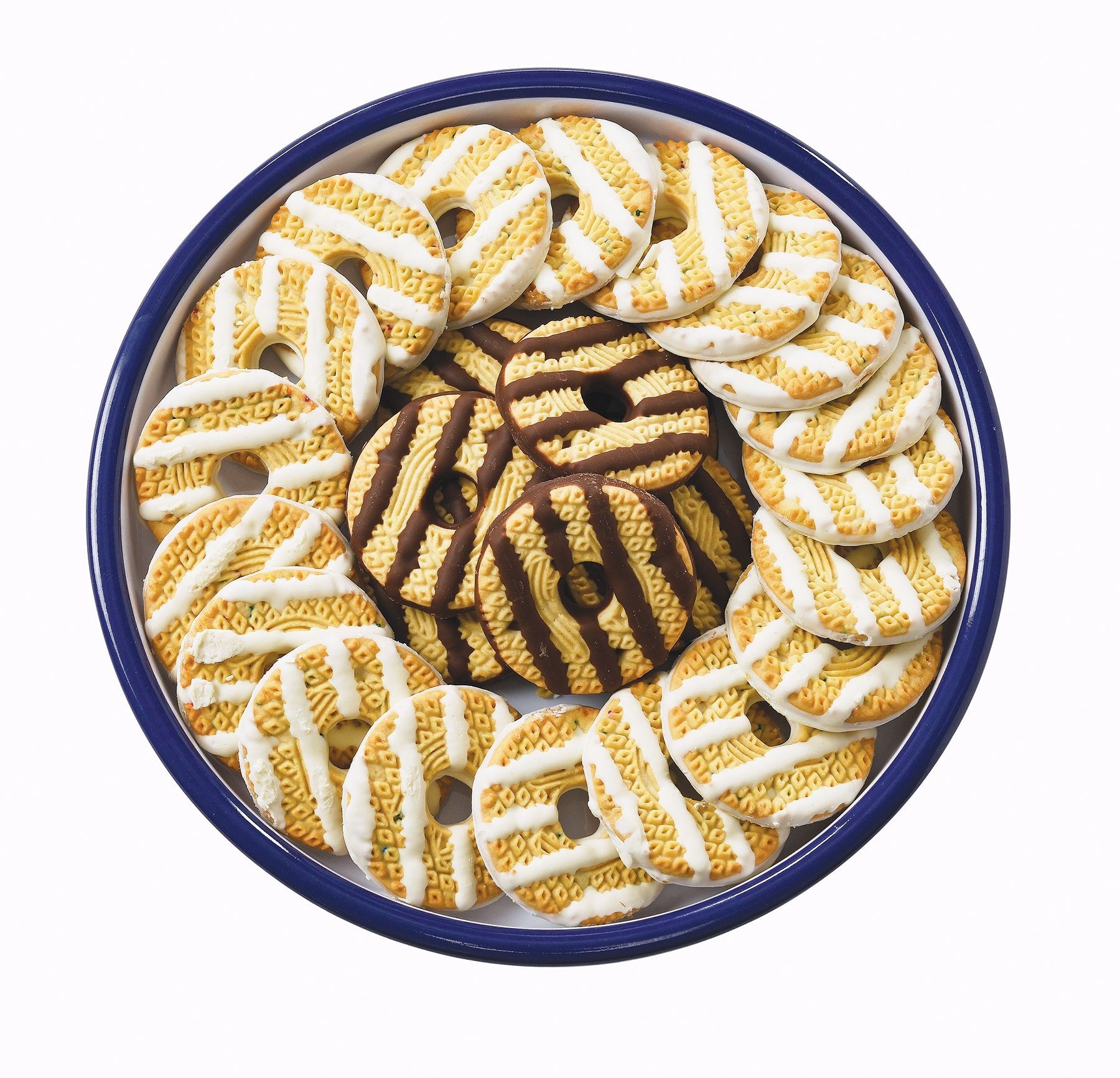 Cal Mil White Round Melamine Serving Tray with Blue Rim, 9.5 inch Dia. x 1.25 inch Height
