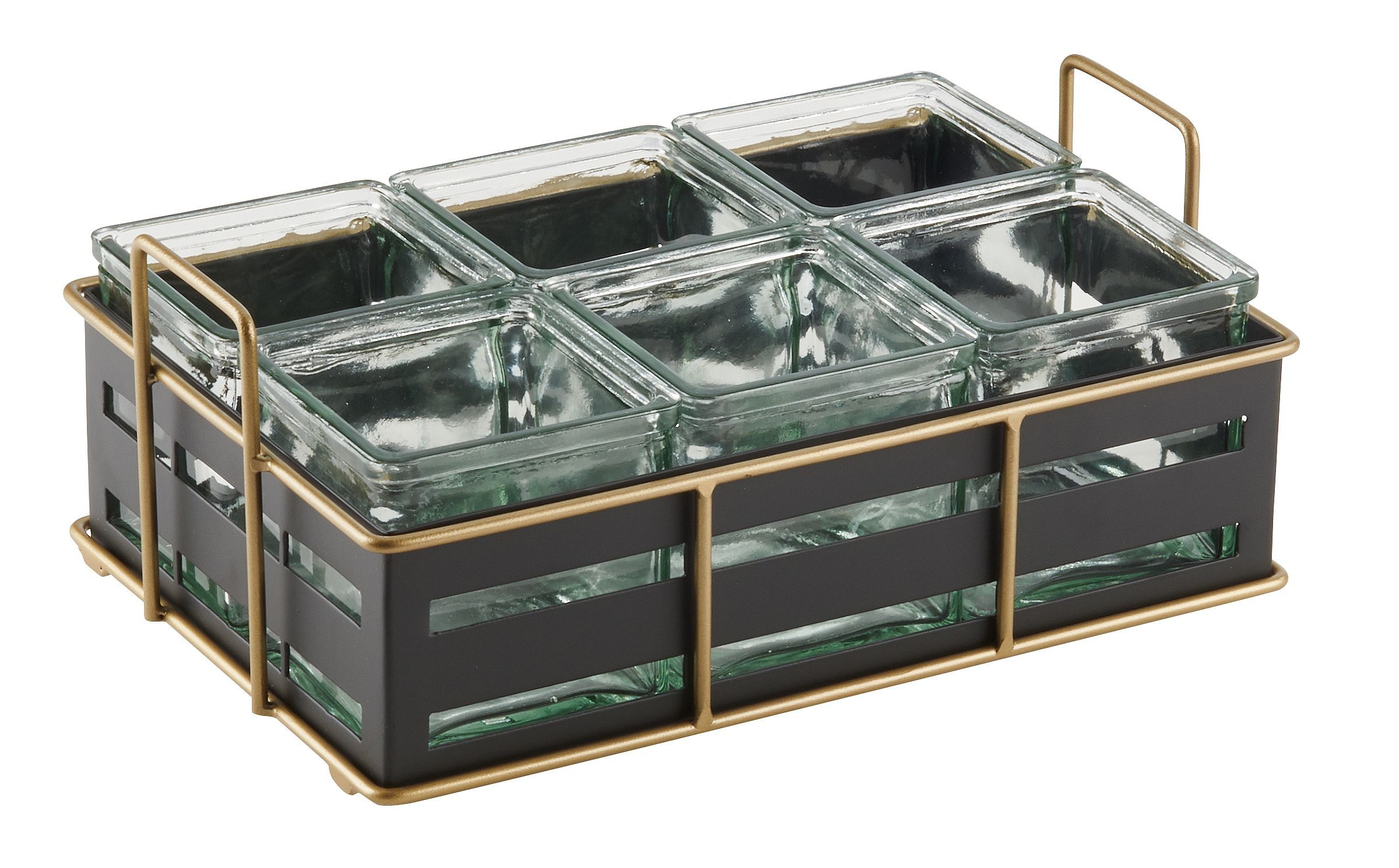 Cal Mil Empire Black Jar Display with 6 Glass Jar, 12.5 inch Width x 8.5 inch Depth x 5.25 inch Height