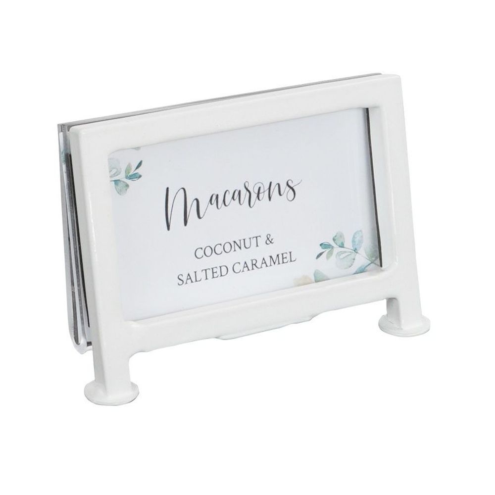 Cal-Mil White Iron Blonde Sign Holder with Rectangle Frame, 3.5 inch Width x 1 inch Depth x 2 inch Height -- 6 per case