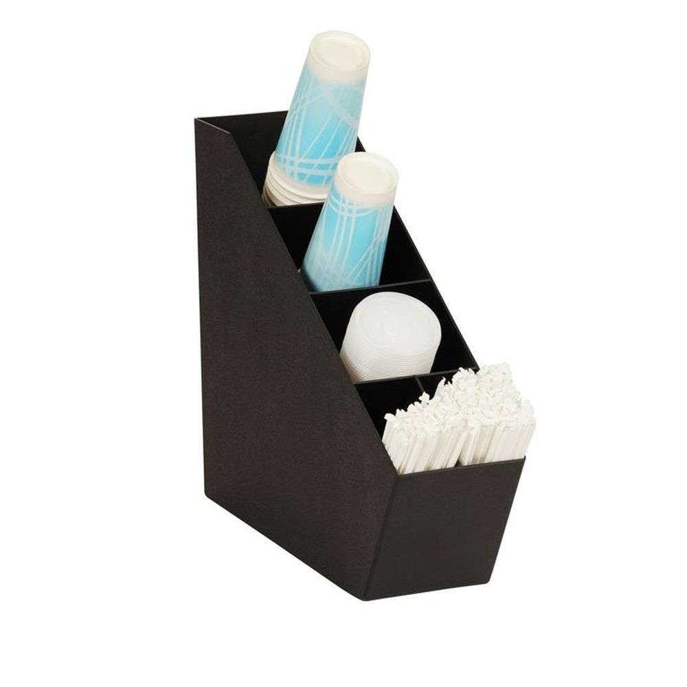 Cal-Mil Black 3 Section Lid/Stir Stick/Straw Dispenser, 5.5 inch Width x 19 inch Depth x 17 inch Height