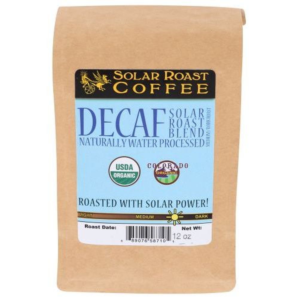 Solar Roast Coffee Whole Bean Decaf Blend Coffee, 12 Ounce -- 6 per case