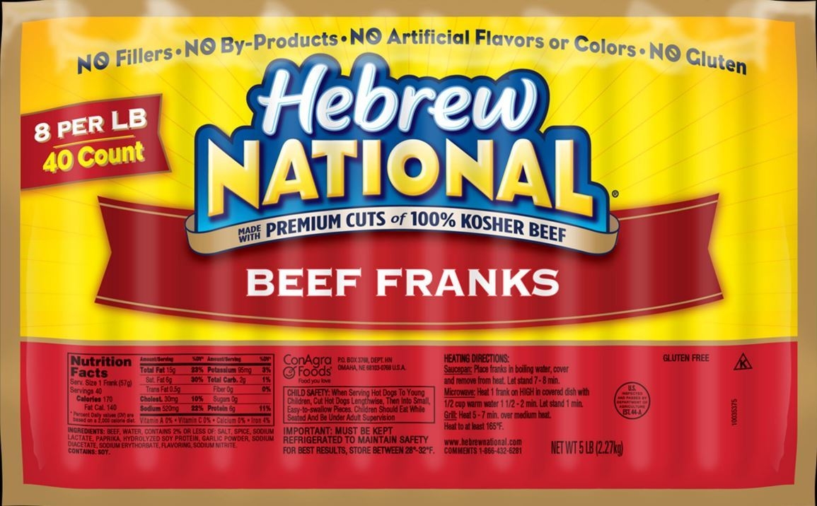 Hebrew National Beef Frank, 5 Pound -- 4 Per Case