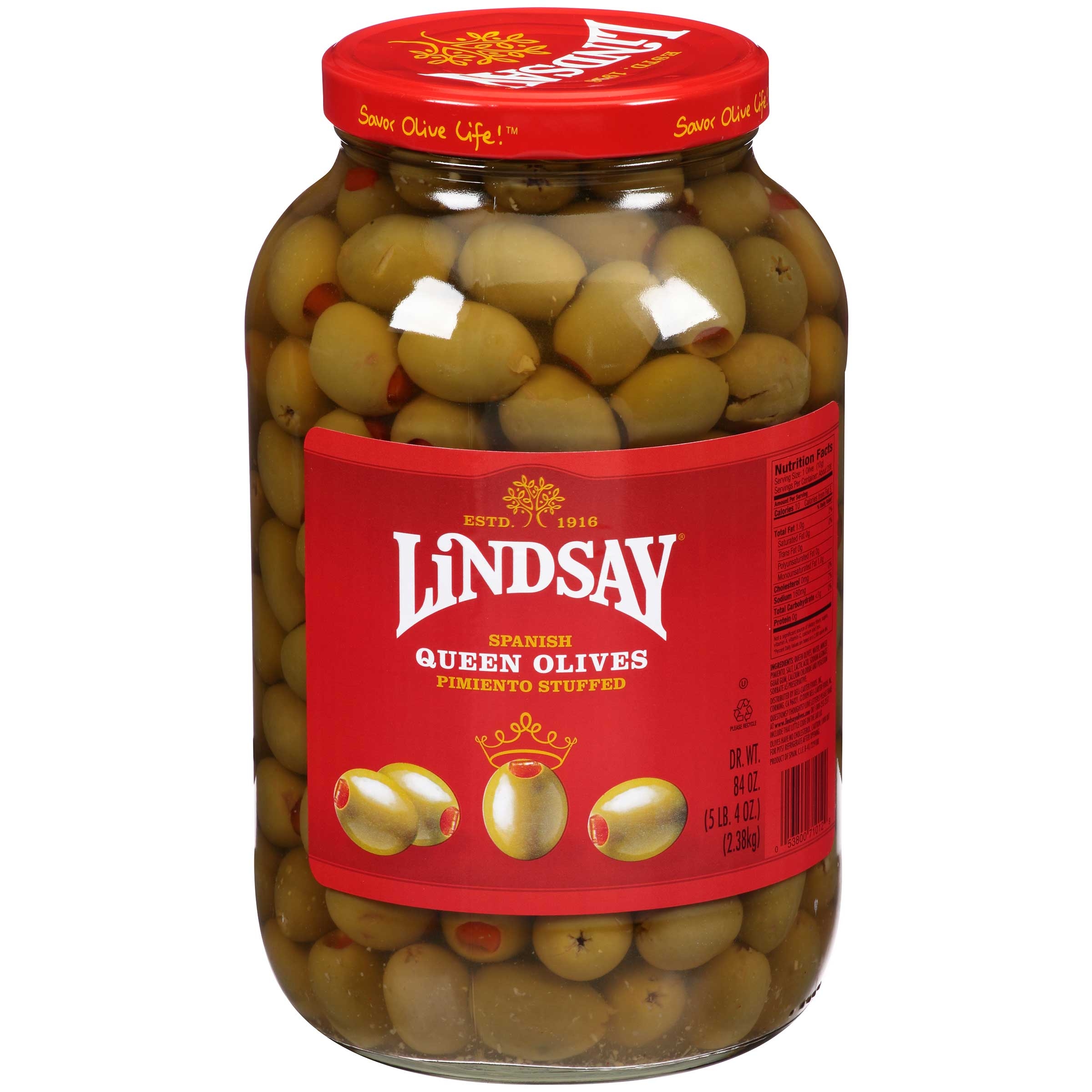 Lindsay Stuffed Queens Spanish Green Olives 100/120,  84 Ounce -- 4 Case