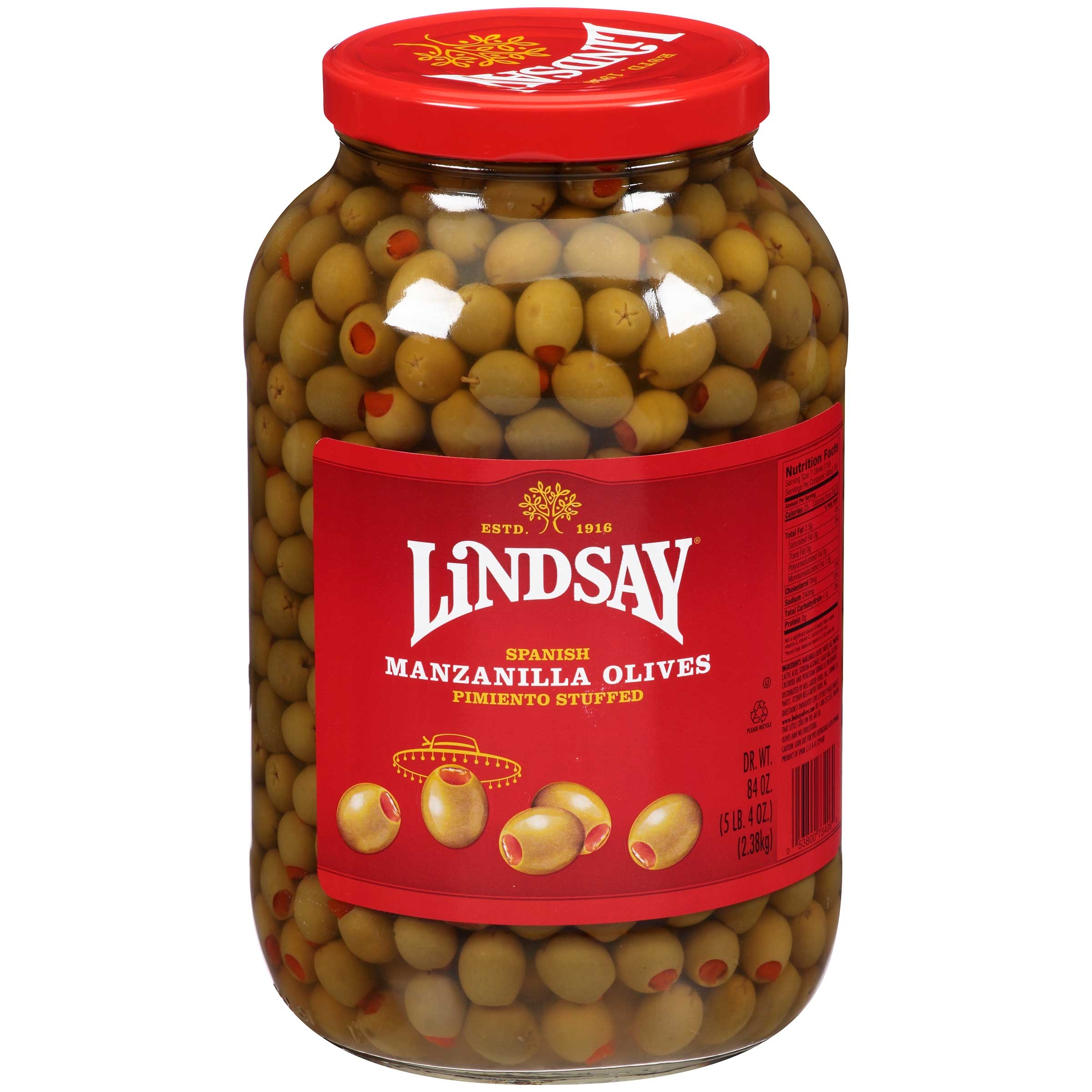 Lindsay Spanish Green Olives 340/360, 84 Ounce -- 4 Case