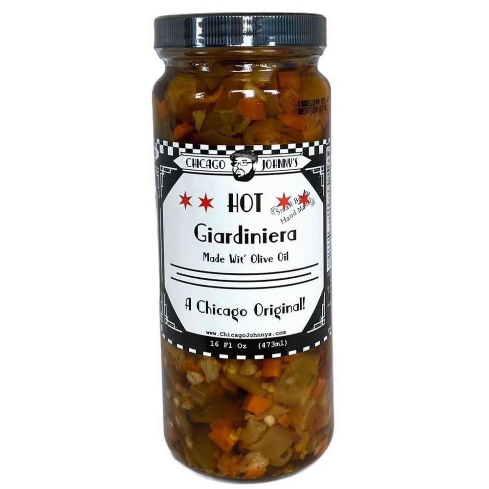 Chicago Johnnys Hot Giardiniera With Olive Oil, 16 Fluid Ounce -- 12 per case