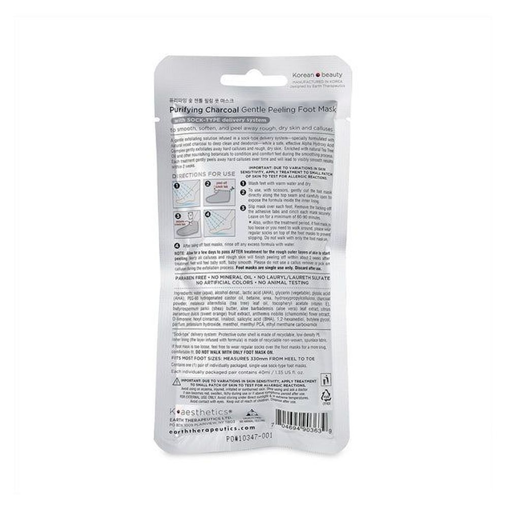 Earth Therapeutics Large Size Purifying Charcoal Gentle Peeling Foot Mask, 1 Pair