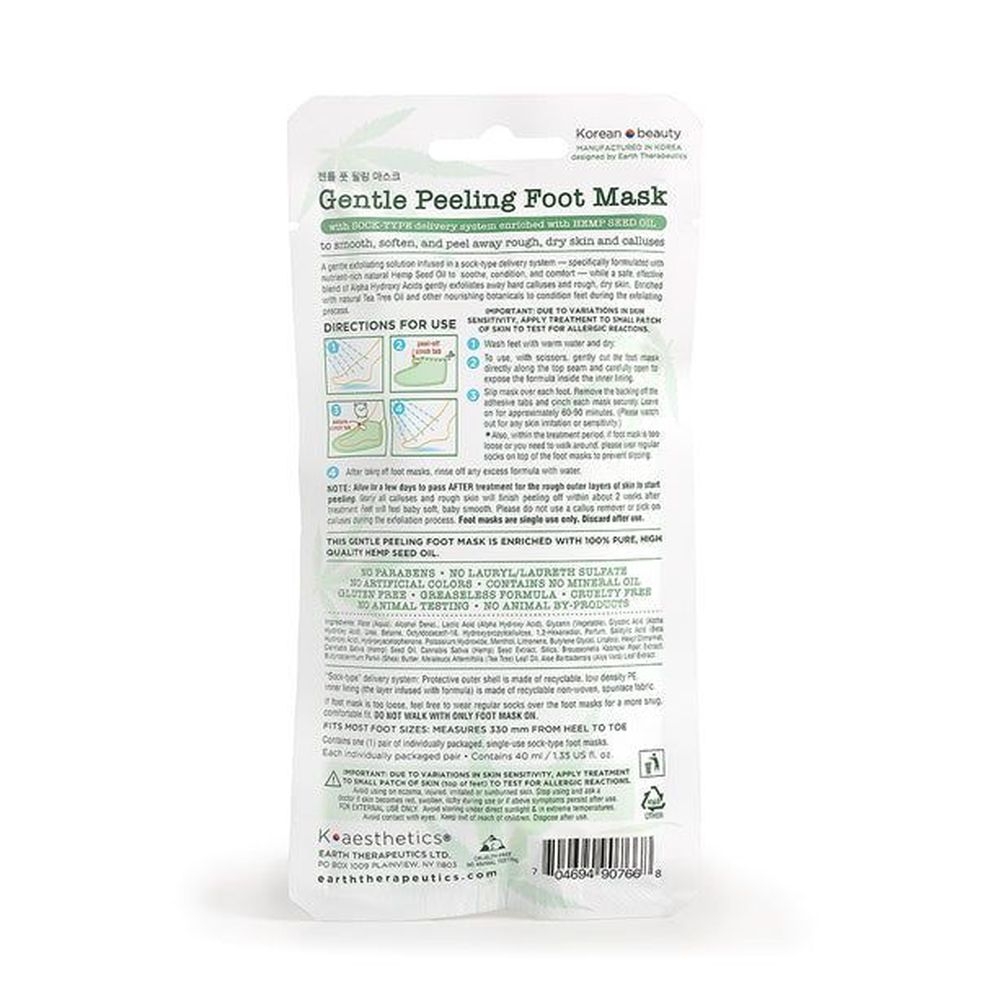 Earth Therapeutics Gentle Peeling Foot Mask with Hemp Seed Oil, 1 Pair