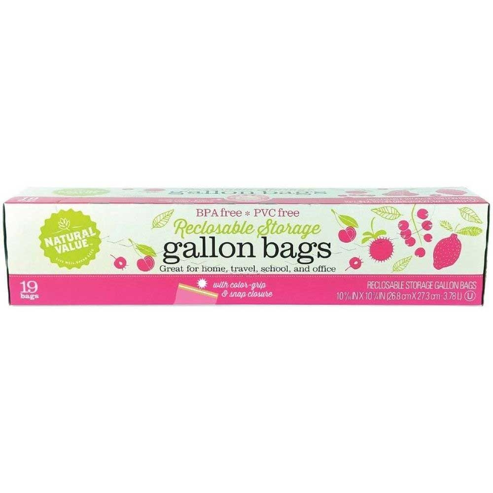 Natural Value Reclosable Storage Gallon Bags - 19 count per pack -- 12 packs per case