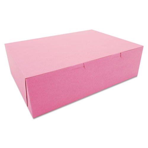 SCT Pink Paper One-Piece Non-Window Bakery Box, 14 x 10 x 4 inch -- 100 per case