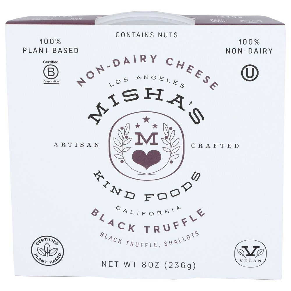 Mishas Kind Foods Organic Black Truffle Spreadable Dairy Free Cheese, 8 Ounce -- 6 per case.