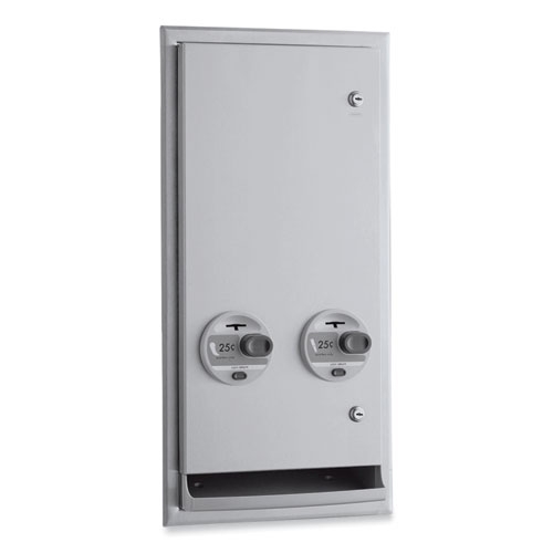 Bobrick ClassicSeries 25 Cent Coin Mechanism Satin Stainless Recessed or Semi-Recessed Napkin/Tampon Dispenser, 13.88 x 7.94 x 27.88 inch
