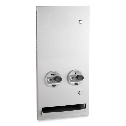 Bobrick TrimLineSeries 25 Cent Coin Mechanism Satin Stainless Steel Recessed Napkin/Tampon Dispenser, 13.88 7.94 x 28 inch