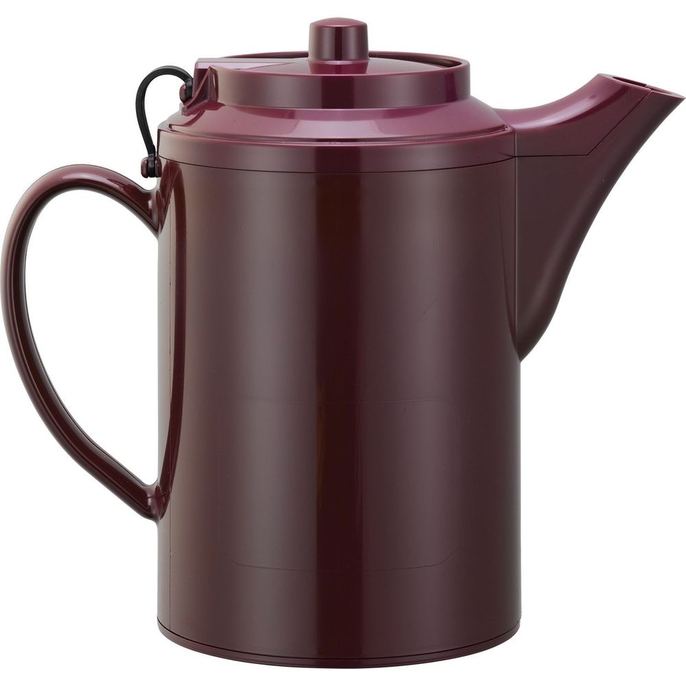Service Ideas Plastic Burgundy Double Wall Teapot With Tether, 16 Ounce Capacity