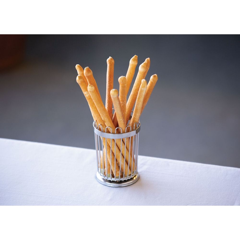Service Ideas 18/8 Stainless Steel Polished Finish Round Breadstick Wire Basket, 3.75 inch Width x 5.5 inch Height