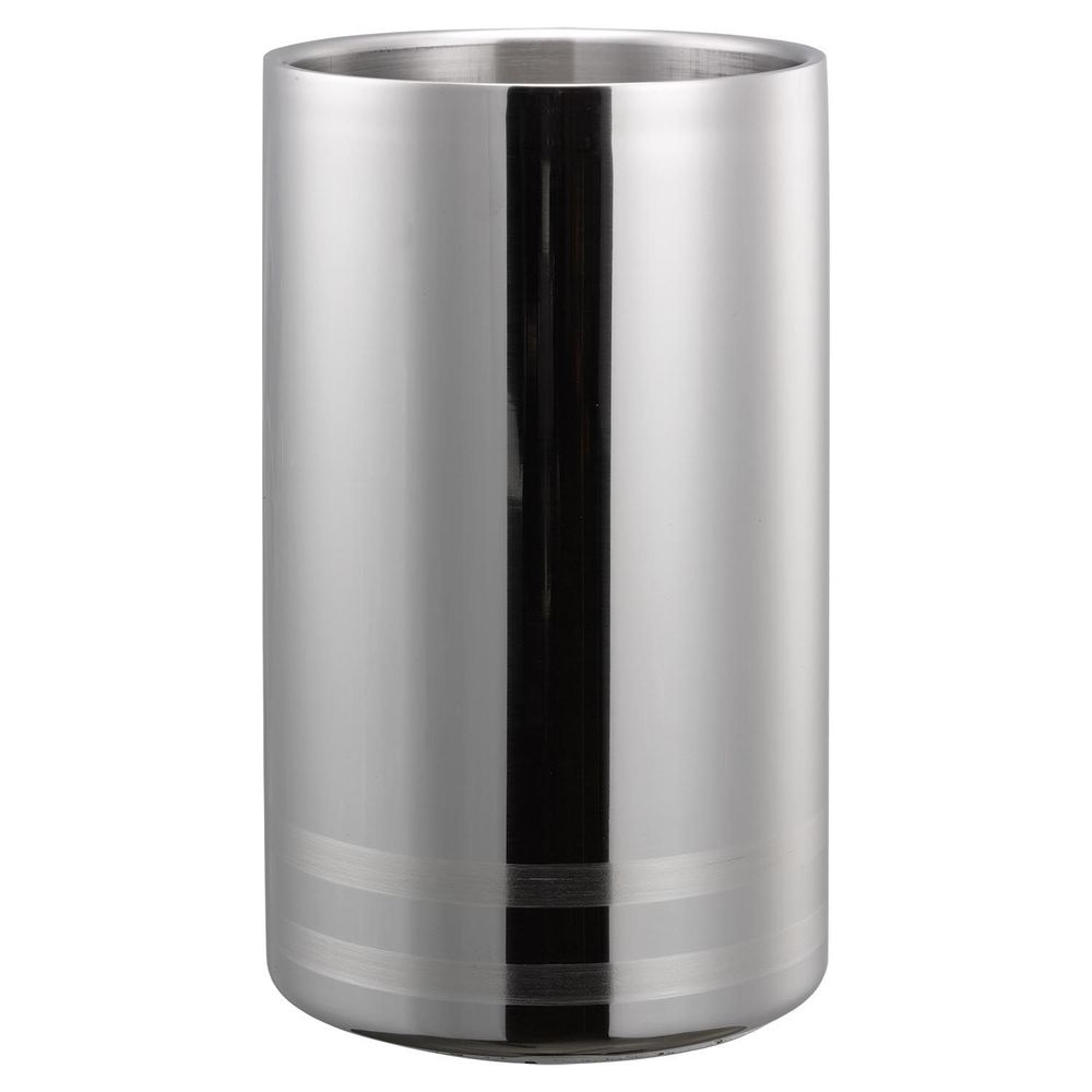 Service Ideas Stainless Steel Polished with Brushed Accents Finish Double Wall Insulated Wine Chiller, 4.75 inch Width x 7.75 inch Height