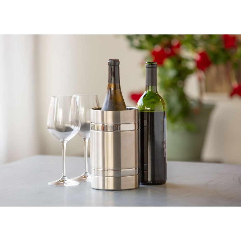 Service Ideas Stainless Steel Brushed with Polished Accents Finish Double Wall Insulated Wine Chiller, 4.75 inch Width x 8 inch Height