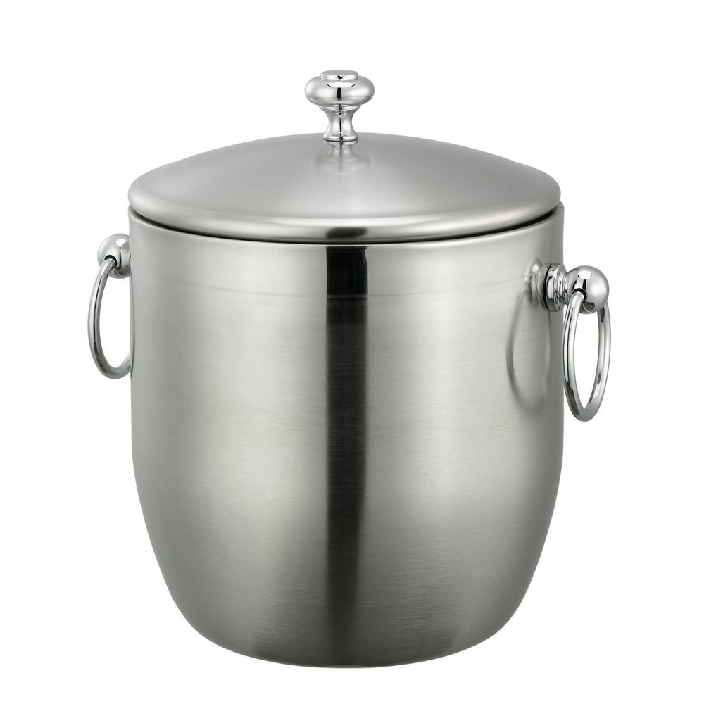 Service Ideas Stainless Steel Brushed with Polished Accents Double Wall Ice Bucket, 3 Liter Capacity