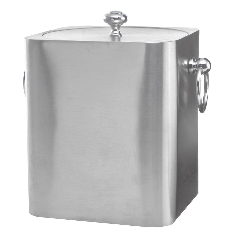 Service Ideas Stainless Steel Brushed Finish Double Wall Square Ice Bucket, 3 Liter Capacity