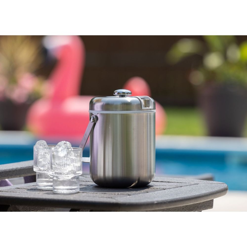Service Ideas 18/8 Stainless Steel Brushed Finish White Lined Double Wall Ice Bucket with Tongs, 1.5 Liter Capacity