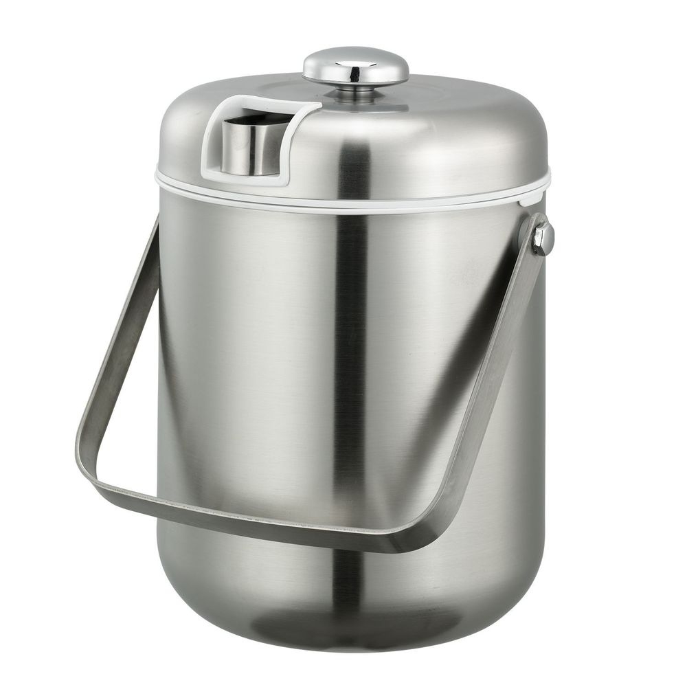 Service Ideas 18/8 Stainless Steel Brushed Finish White Lined Double Wall Ice Bucket with Tongs, 1.5 Liter Capacity