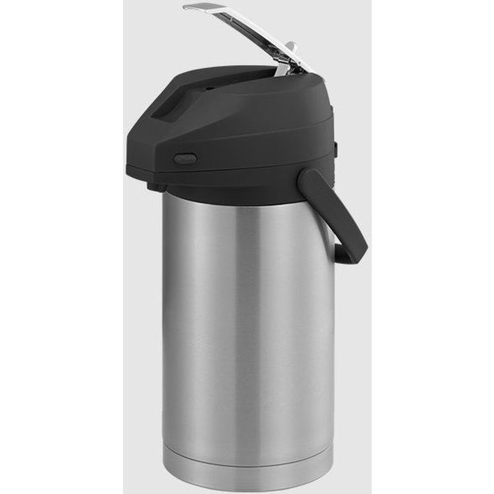Service Ideas Color Me SVAC Brushed Stainless Finish Vacuum Insulated Airpot with Black Lever Pump Lid, 3.7 Liter Capacity