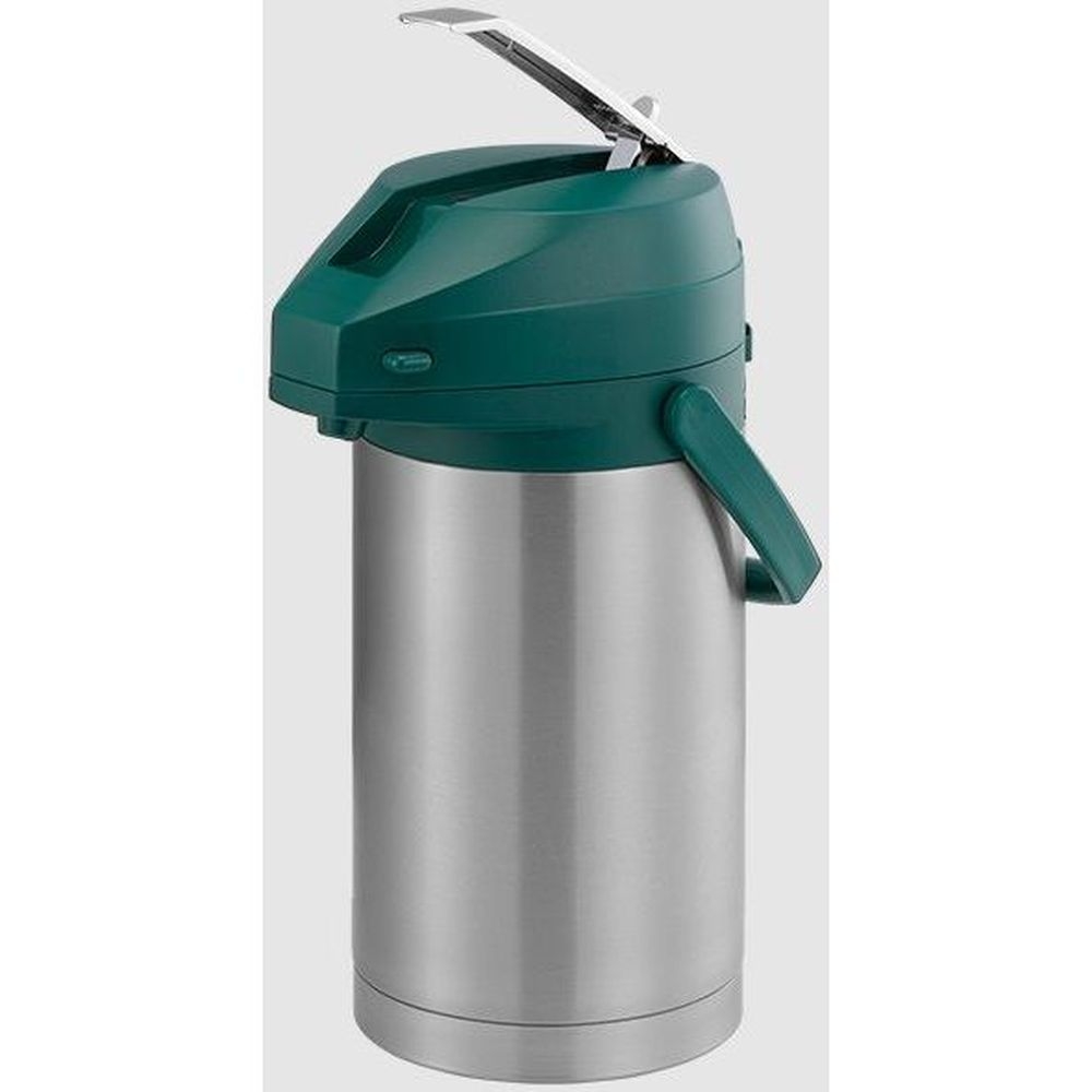 Service Ideas Color Me SVAC Brushed Stainless Finish Vacuum Insulated Airpot with Green Lever Pump Lid, 3 Liter Capacity