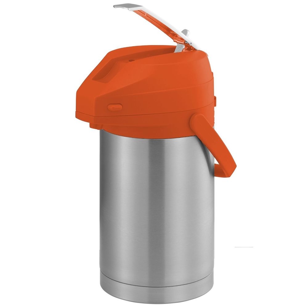 Service Ideas Color Me SVAC Brushed Stainless Finish Vacuum Insulated Airpot with Orange Lever Pump Lid, 2.5 Liter Capacity