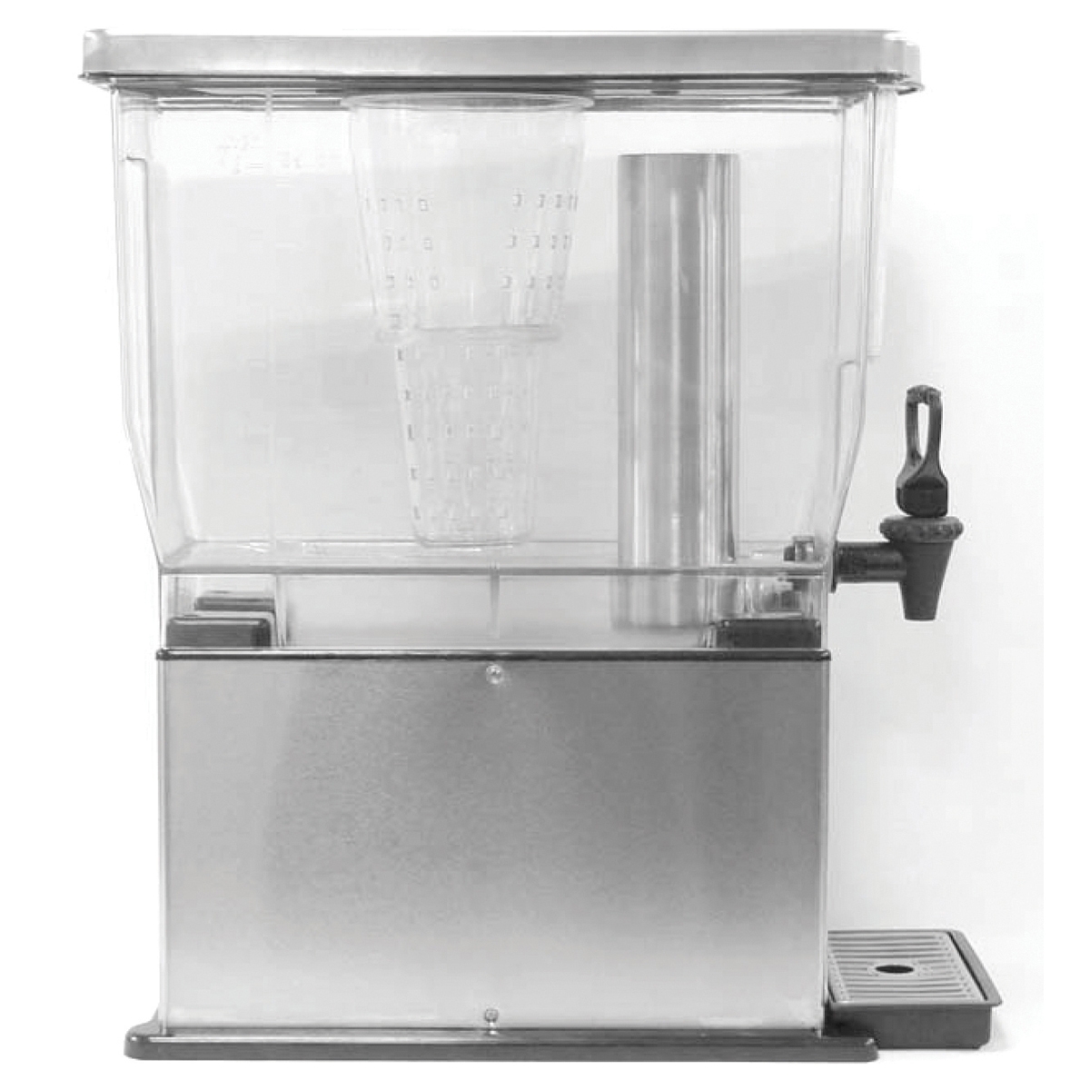 Service Ideas Essential Brushed Stainless and Black Rectangle Cold Beverage Dispenser, 3 Gallon Capacity