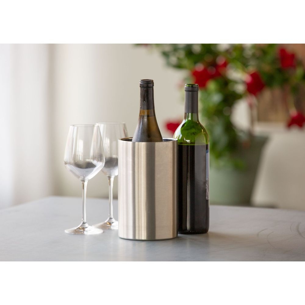 Service Ideas Stainless Steel Brushed Finish Double Wall Insulated Wine Chiller, 4.75 inch Width x 7.75 inch Height