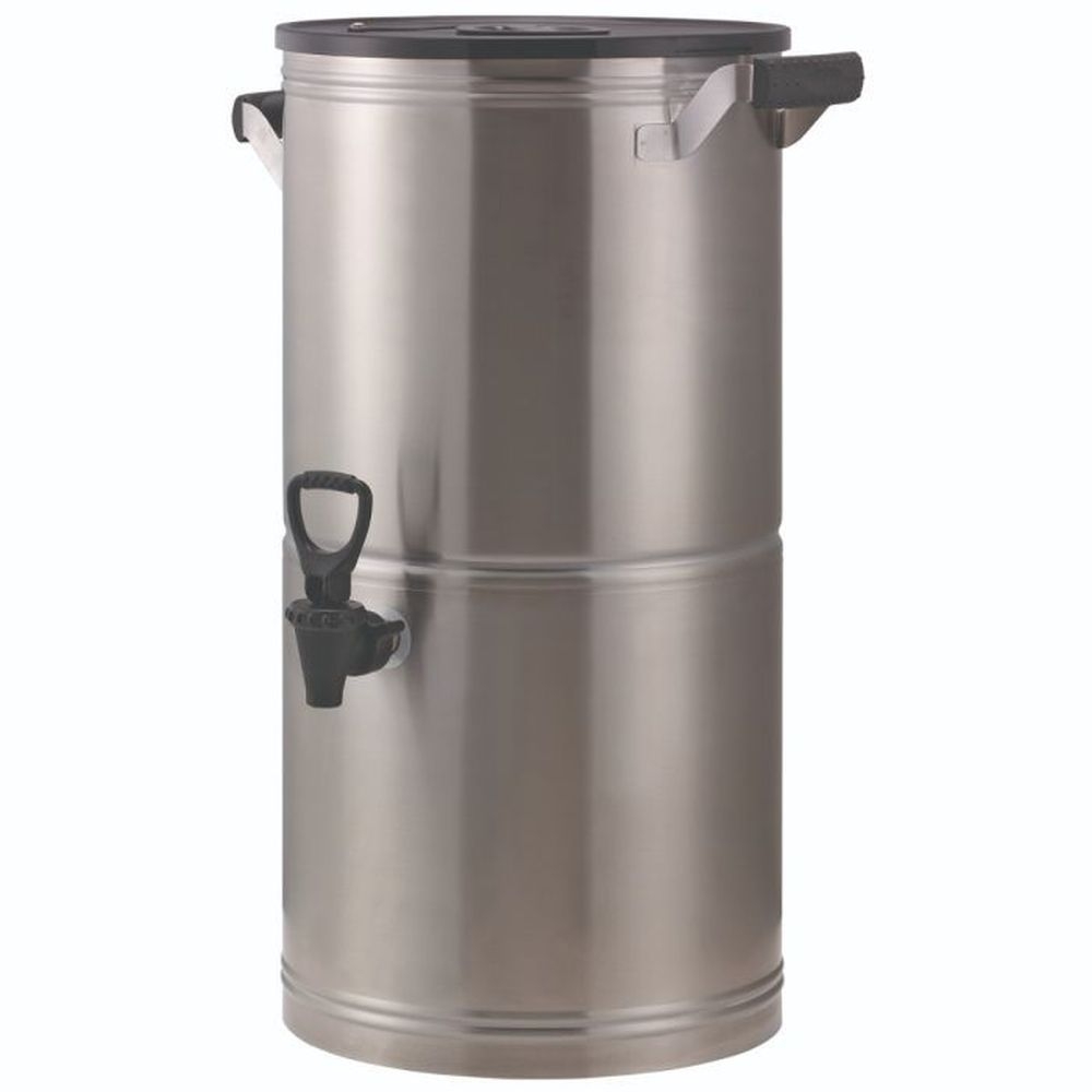 Service Ideas Round Commercial Single Wall Brushed Stainless Steel Tea Dispenser, 5 Gallon Capacity