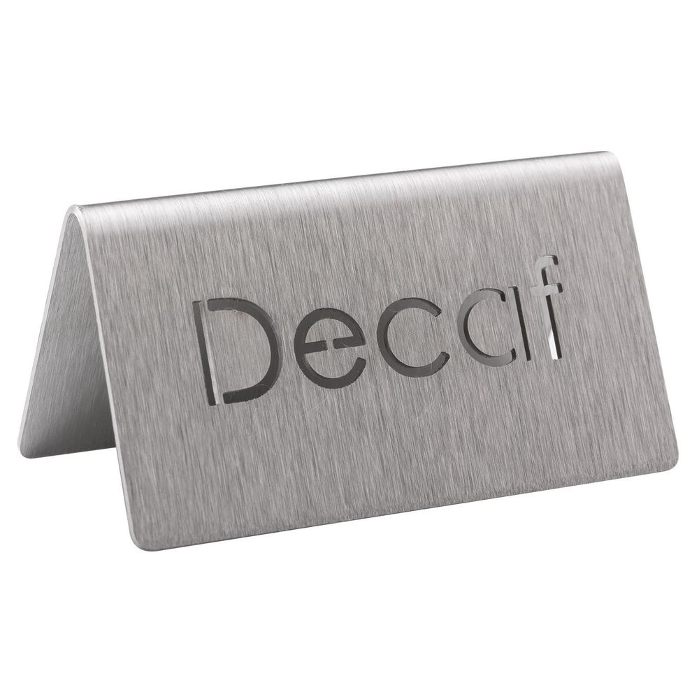 Service Ideas 18/8 Stainless Steel Brushed Finish Decaf Laser Cut ID Table Tent, 1.75 inch Width x 1.5 inch Height