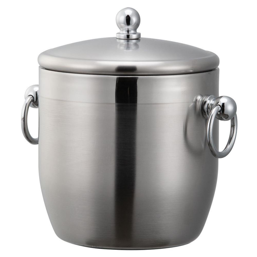 Service Ideas Stainless Steel Brushed with Polished Accents Finish Double Wall Ice Bucket, 1.3 Liter Capacity