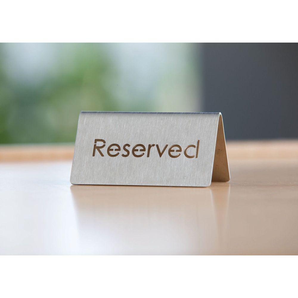 Service Ideas 18/8 Stainless Steel Brushed Finish Reserved Laser Cut ID Table Tent, 1 inch Width x 1 inch Height