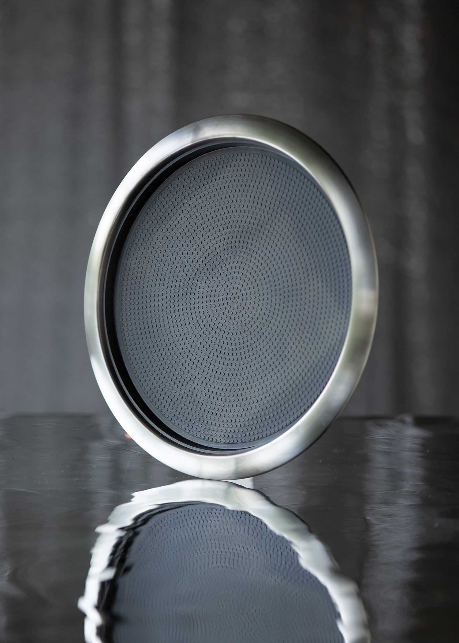 Service Ideas Dark Tungsten 12 inch Round Non-Slip Tray with Removable Insert, 14 x 14 x 1 inch