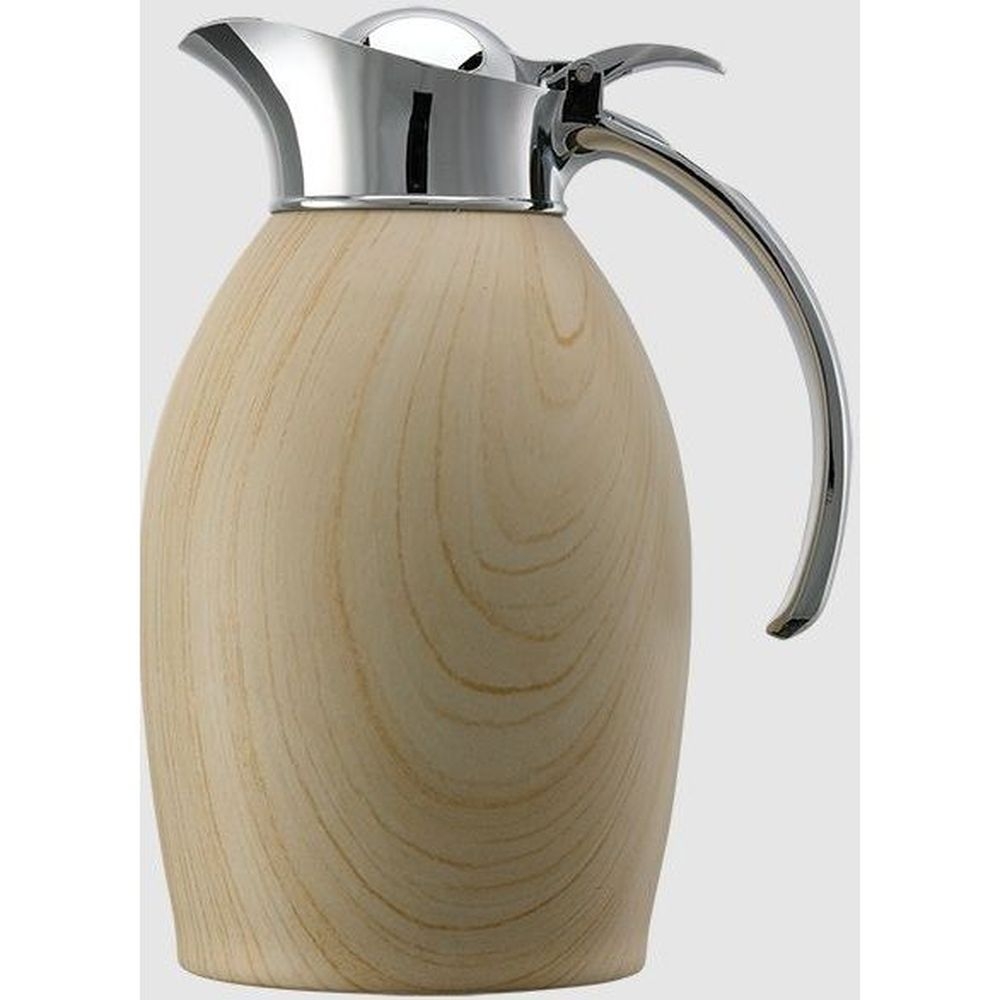 Service Ideas Nicollet Series 18/8 Stainless Steel Light Wood Finish Vacuum Insulated Carafe with Flip Top, 1 Liter Capacity