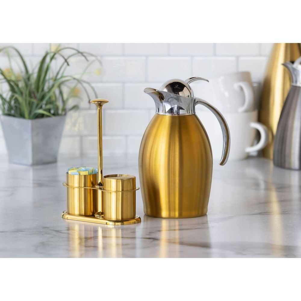 Service Ideas 18/8 Stainless Steel Vintage Gold Finish Cream and Sugar Caddy Set, 3 inch Width x 7.5 inch Height