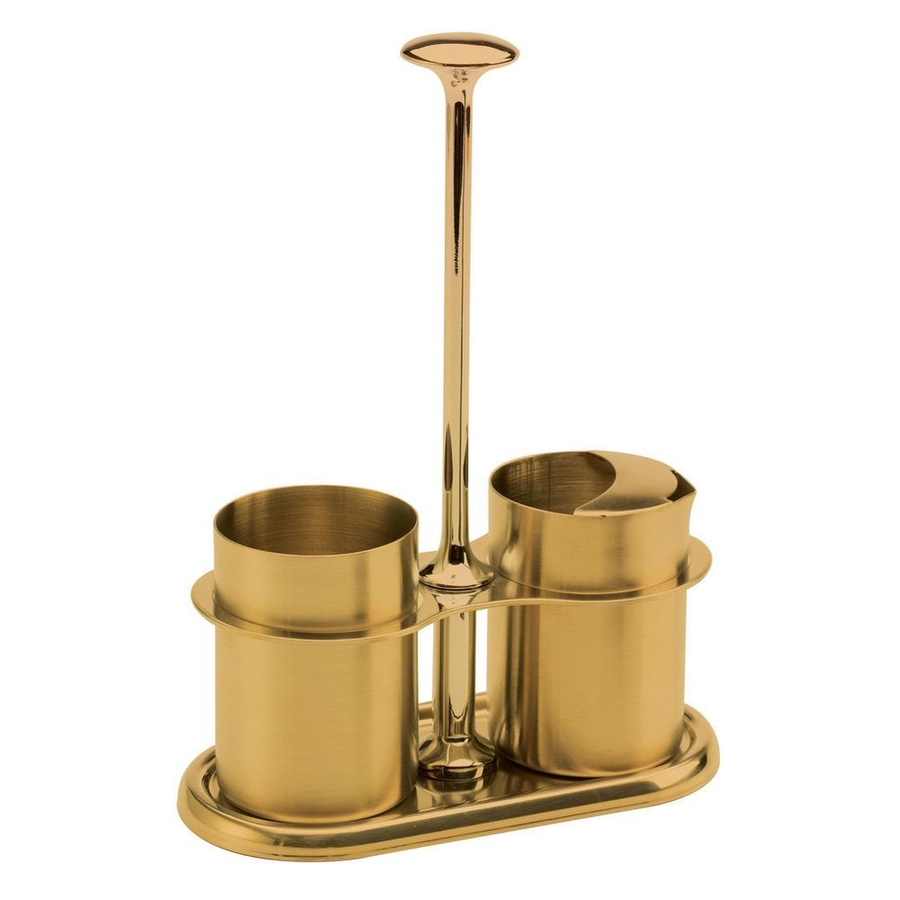Service Ideas 18/8 Stainless Steel Vintage Gold Finish Cream and Sugar Caddy Set, 3 inch Width x 7.5 inch Height