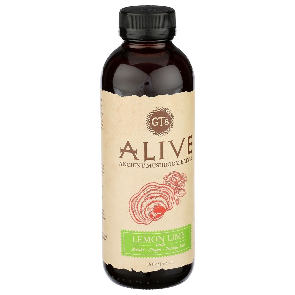 GTs Lemon Lime Alive Ancient Mushroom Elixir, 16 Fluid Ounce -- 12 per case