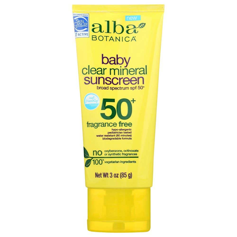 Alba Botanica SPF 50 plus Broad Spectrum Baby Clear Mineral Sunscreen, 3 Fluid Ounce