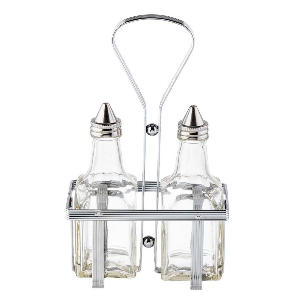 Tablecraft Oil and Vinegar Set with Chrome Plated Rack, 6 Ounce Capacity