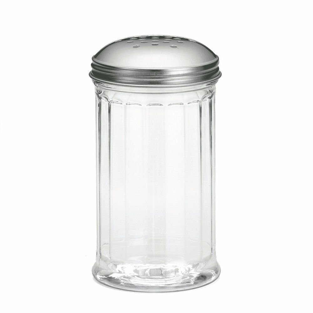 Tablecraft Fluted Plastic Shaker with Stainless Steel Perforated Top, 12 Ounce Capacity -- 24 per case