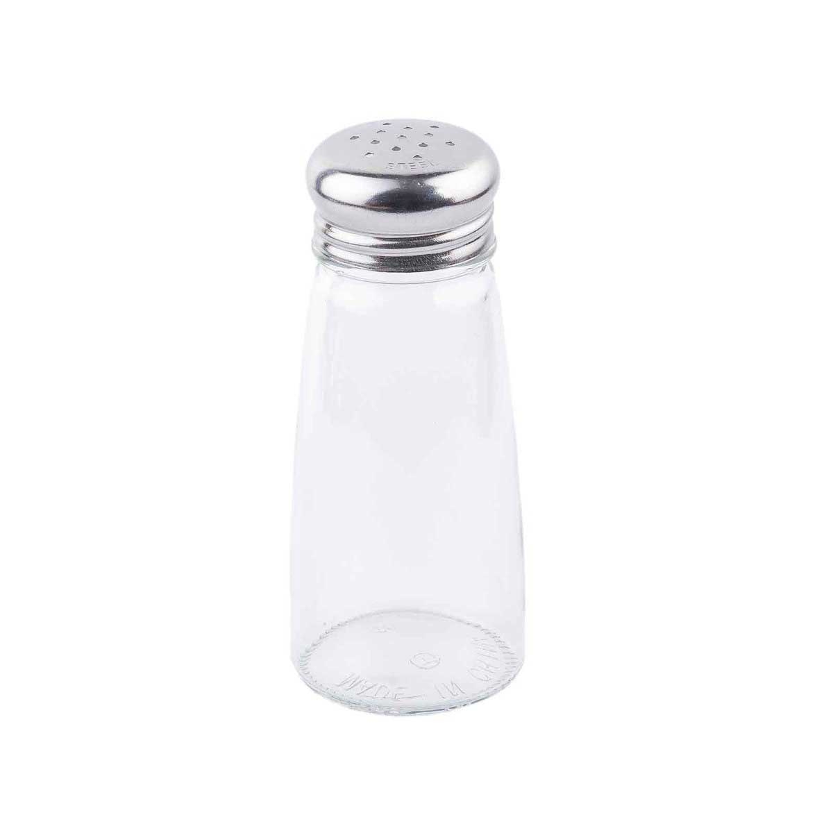 Tablecraft Stainless Steel Top Round Glass Salt and Pepper Shaker, 3 Ounce Capacity -- 24 per case