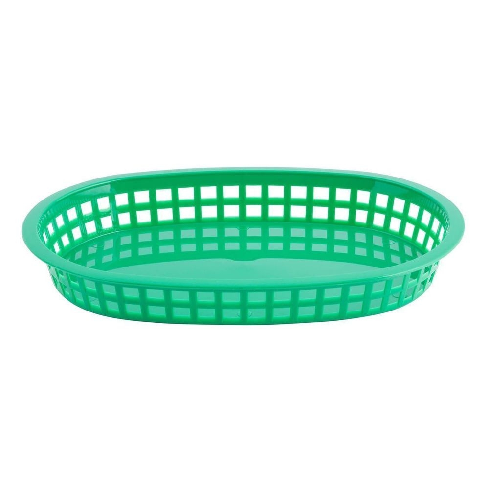 Tablecraft Plastic Green Oval Chicago Basket, 10.5 x 7 x 1.5 inch -- 36 per case