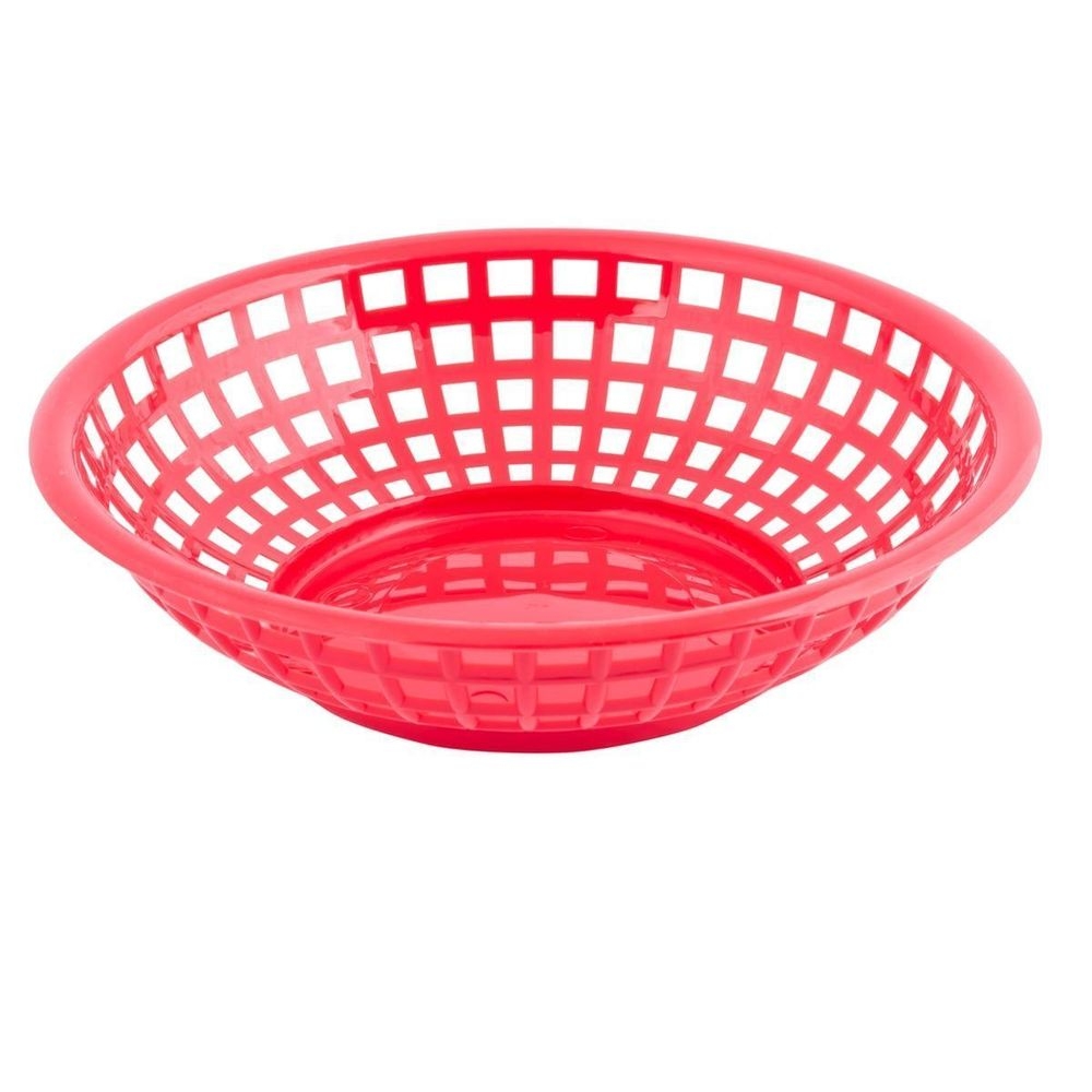 Tablecraft High Density Polyethylene Red Round Serving Basket, 8 x 8 x 2 inch -- 36 per case