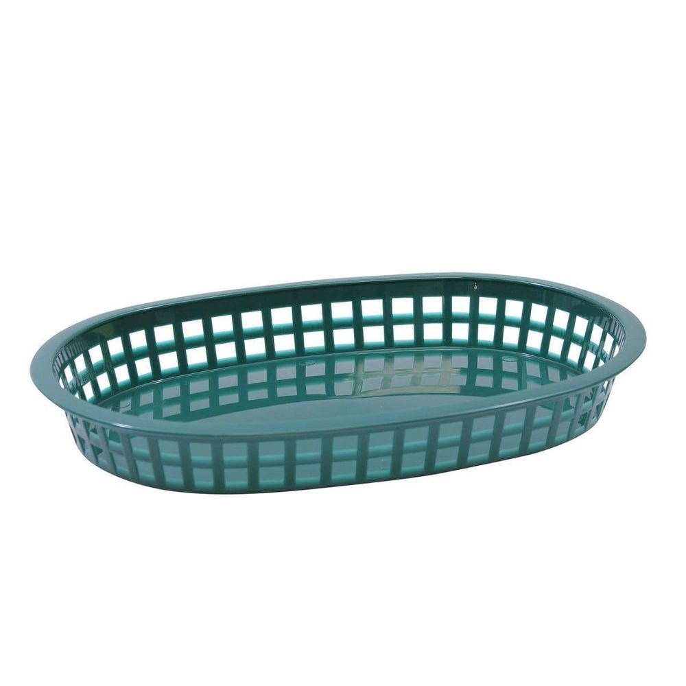 Tablecraft Plastic Forest Green Oval Chicago Basket, 10.5 x 7 x 1.5 inch -- 36 per case