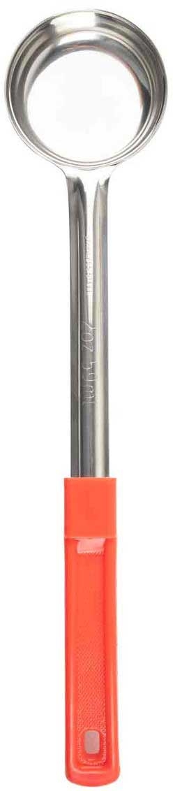 Tablecraft Stainless Steel Solid One Piece Spoonout with Red Handle, 3 Ounce Capacity