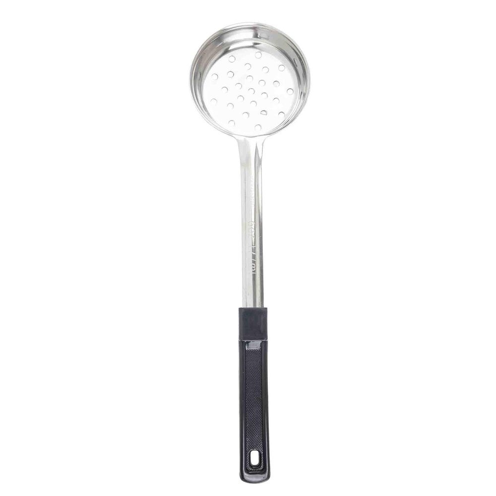 Tablecraft Stainless Steel Perforated One Piece Spoonout with 10.25 inch Black Handle, 6 Ounce Capacity