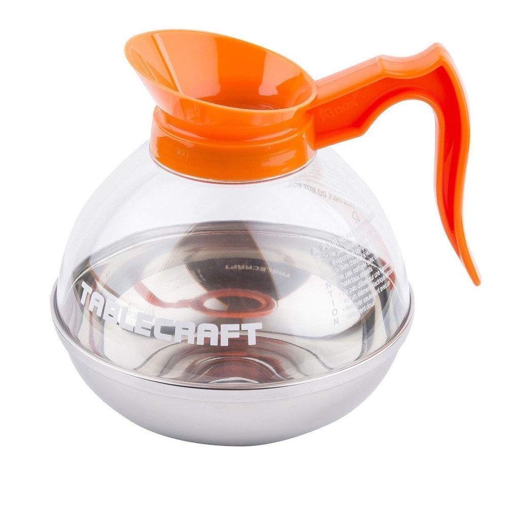 Tablecraft Polyethylene Terephthalate Glycol Clear Coffee Decanter with Orange Handle, 64 Ounce Capacity