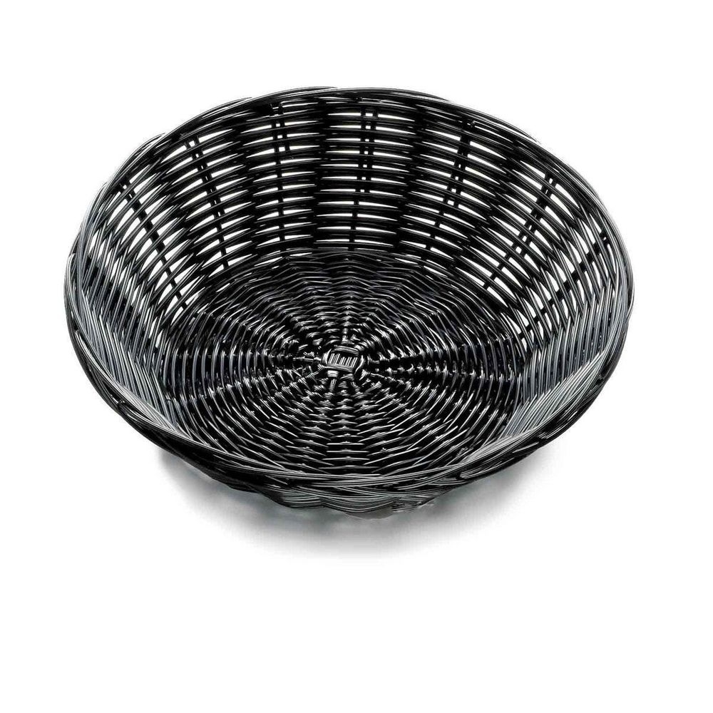 Tablecraft Polypropylene Black Round Handwoven Basket, 8 1/2 x 2 1/4 inch -- 12 per case