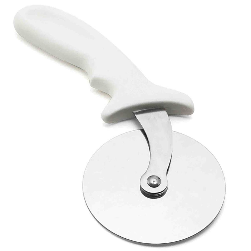 Tablecraft Stainless Steel Large Pizza Wheel Cutter with White ABS Handle, 4 inch